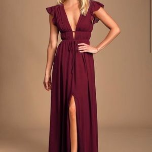 Lulus I’m All Yours Burgundy Ruffled Maxi Dress